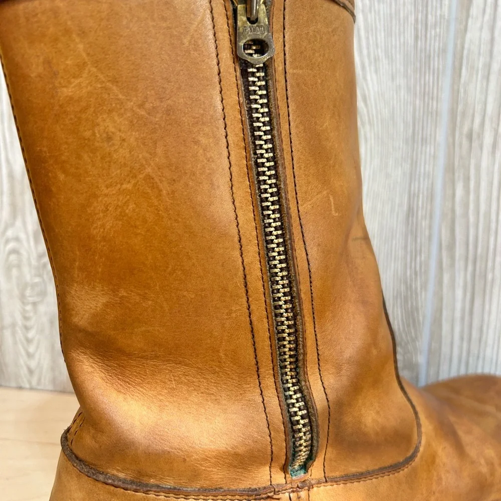 Vintage Sheboygan Burnt Orange Leather Side Zip Fleece Lined Utility Boots 9.5